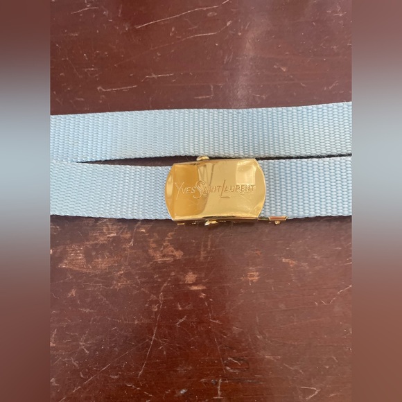 Used skinny 80s Yves Saint Laurent Pale Blue Woven Belt w/Gold Hardware main image 15